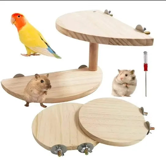Wooden Playing Round Platform Pet Training Toy Squirrel Hamster Totoro Interactive