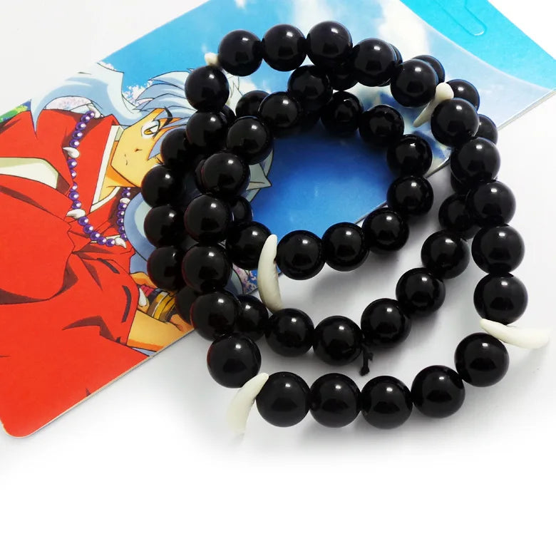 Japanese Anime Accessories Black Beaded Inuyasha Spike Necklace