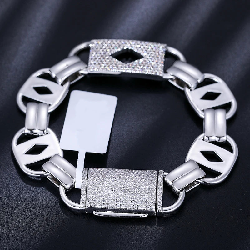 New Arrival Hip Hop Jewelry 15mm 925 Sterling Silver VVS Moissanite Diamond Iced Out Men's Chain Link Bracelet