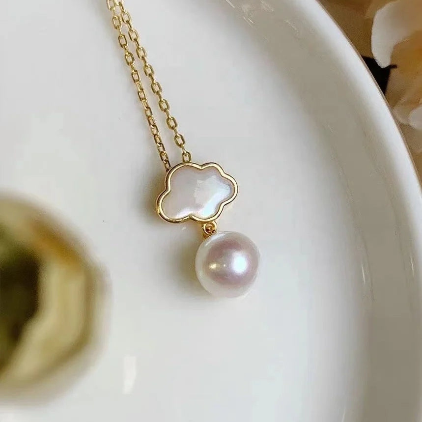 P883 9-10mm DIY Natural  Freshwater Pearl Charm Pendant Necklace Accessory 925 Sterling Silver Jewelry for Women Without Chain