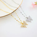 GT New Fashion Zirconium Butterfly 18K Electroplated Copper Pendant Stainless Steel Necklace for Women