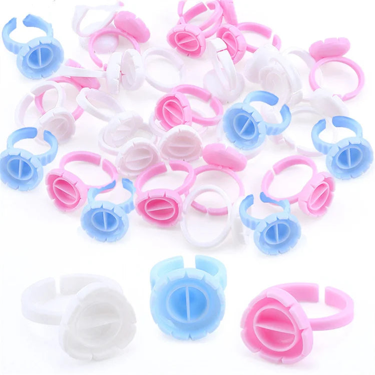 Hot Sale Disposable Plastic Pink Blossom Heart Shape Lash Glue Rings Eyelash Tray for Eyelash Extensions