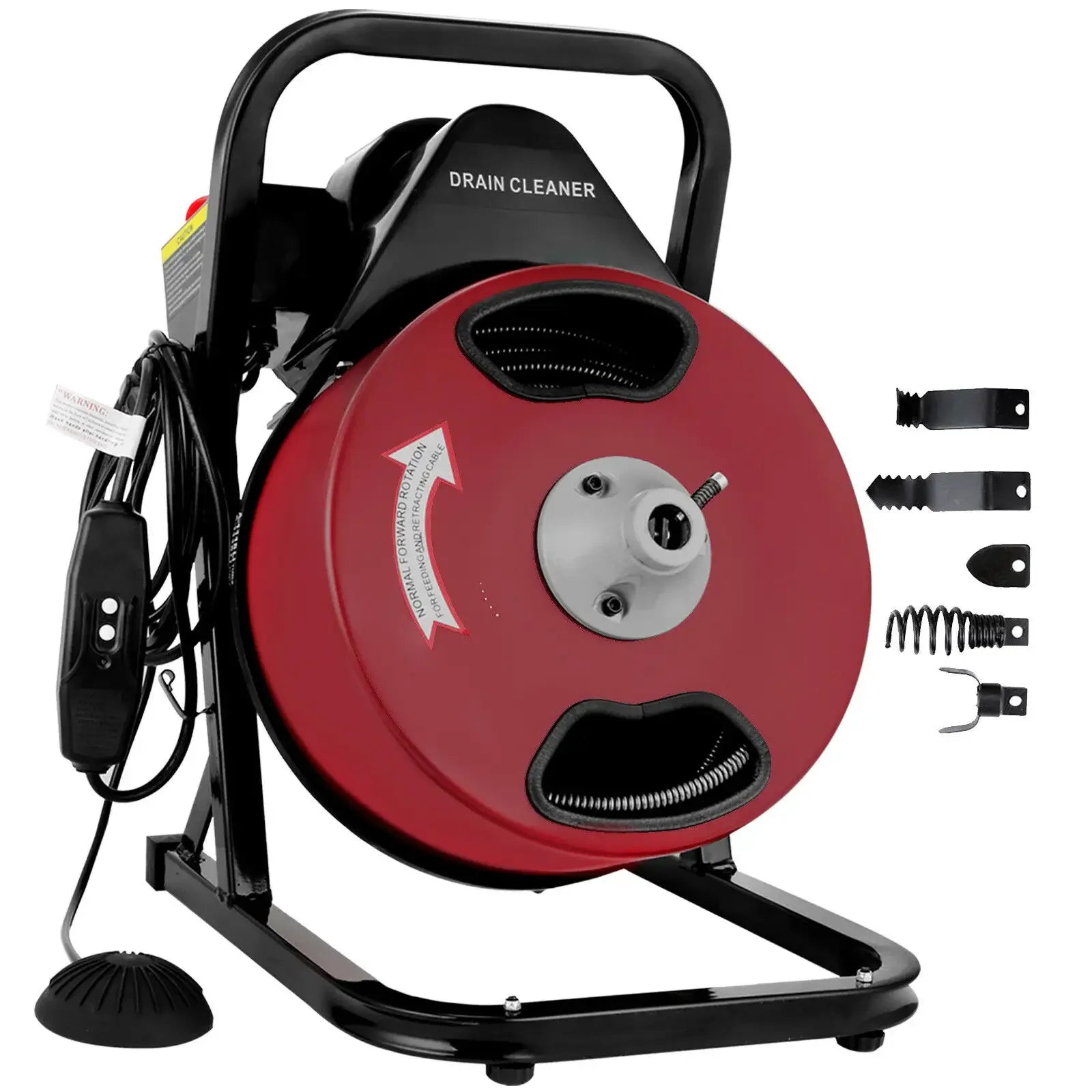 Commercial SEWER SNAKE Drain Auger Cleaner 50 ft Long 1/2" 4 Cutter Foot Switch