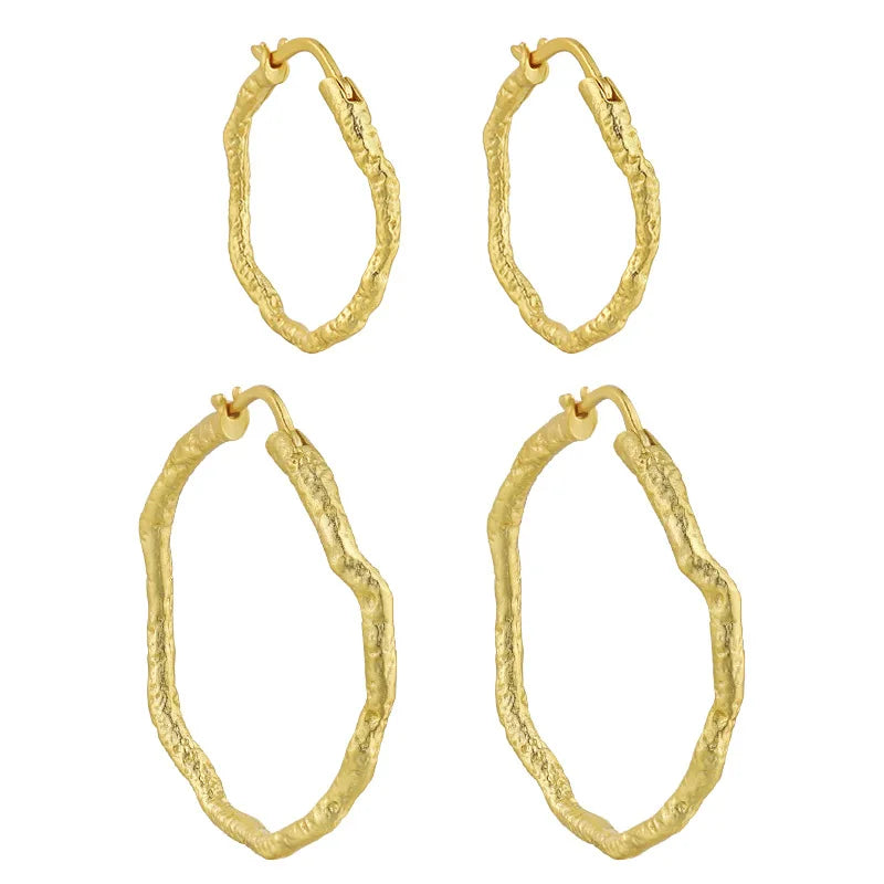 925 Sterling Silver 22MM 32MM Hoop Earrings 18K Gold Plated Irregular Hoop Earrings for Women
