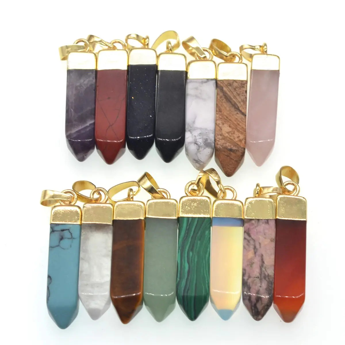 4-sided Cone Shape Gemstone Pendant Hexagonal Chakra Crystal Pointed Quartz Pendants Artificial Stone Column for Women and Men