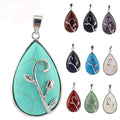 Healing Crystals Waterdrop Pendant Necklaces Silver Alloy Reiki Quartz Gemstone Teardrop Water Drop Jewelry for Womens Girls
