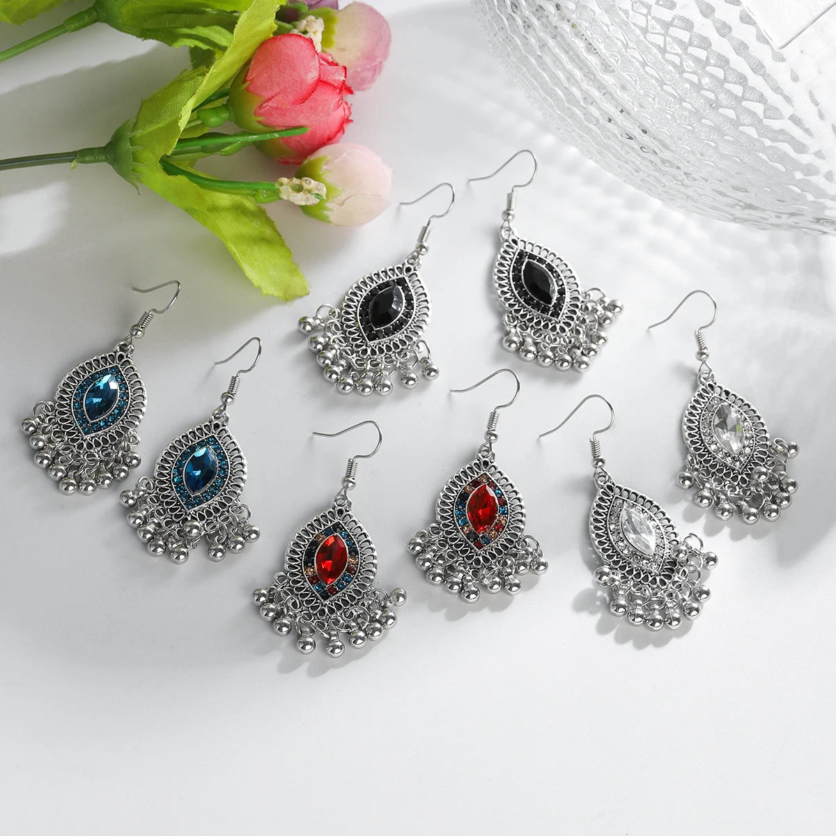 Classic Ethnic Water Drop Bead Pendant Earring Vintage Gypsy Style Indian Retro Crystal Vintage Tassel Earrings Bride Wedding J