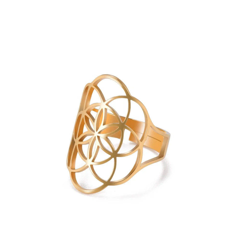Flower Rings Adjustable Stainless Steel Open Rings Wedding Anniversary Jewelry Gift for Women