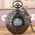 Steampunk Black Skeleton Mechanical Pocket Watches Roman Dial Flip Affordable Manual Wind Mechanical Watches for Men Women