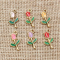 20pcs 18x9mm Enamel Rose Flower Charms Pendant Small DIY Jewelry Making Accessories Findings for Necklace Bracelet Earrings