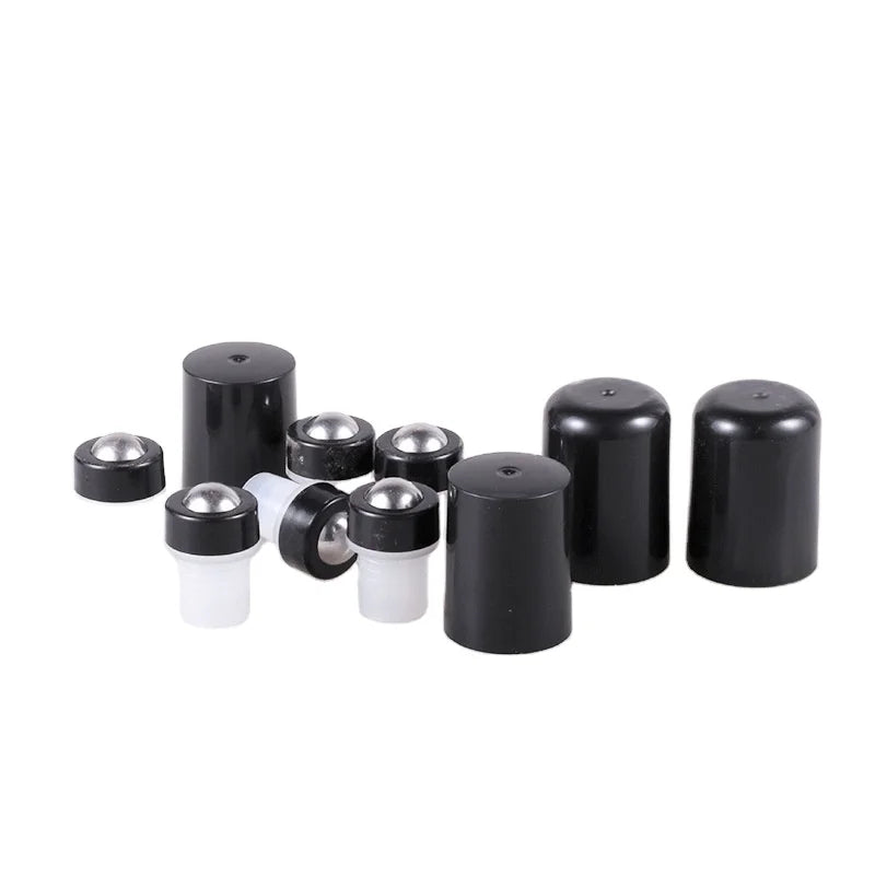 Wholesale 16mm / 18mm Two-Colors Stainless Steel Roller Balls With Black Cover Caps for Glass Essential Oil Roll on Bottle