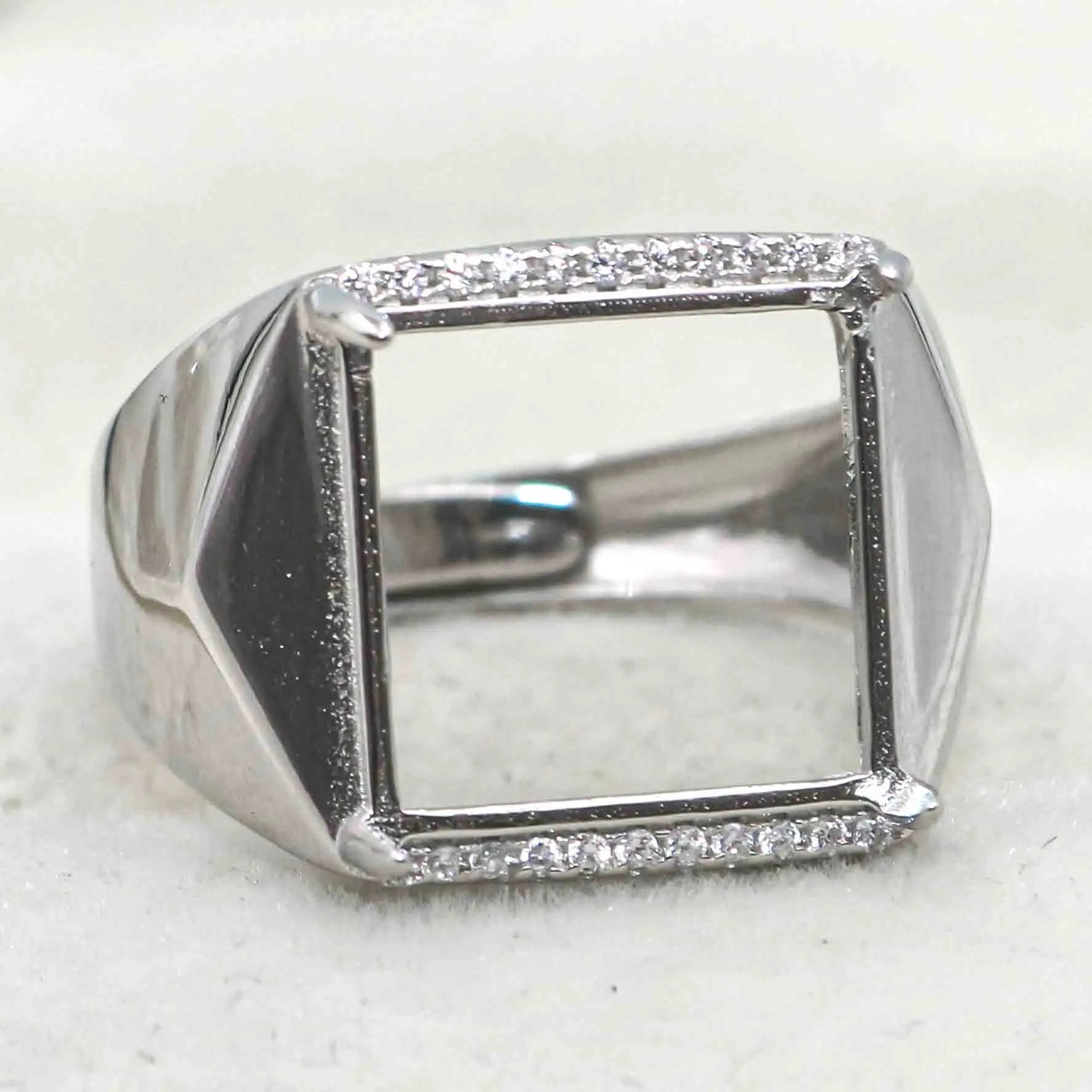 Sterling Silver 13*13mm Semi Mount Men's Ring Frame Empty Blank Claw Setting S925 Base Holder Without Center Stone for DIY Inlay