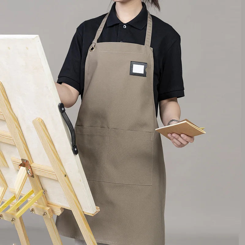 Stylish Khaki Artist Apron  Water Resistant Workwear for Painters Creatives with Pocket  Name Tag Holder