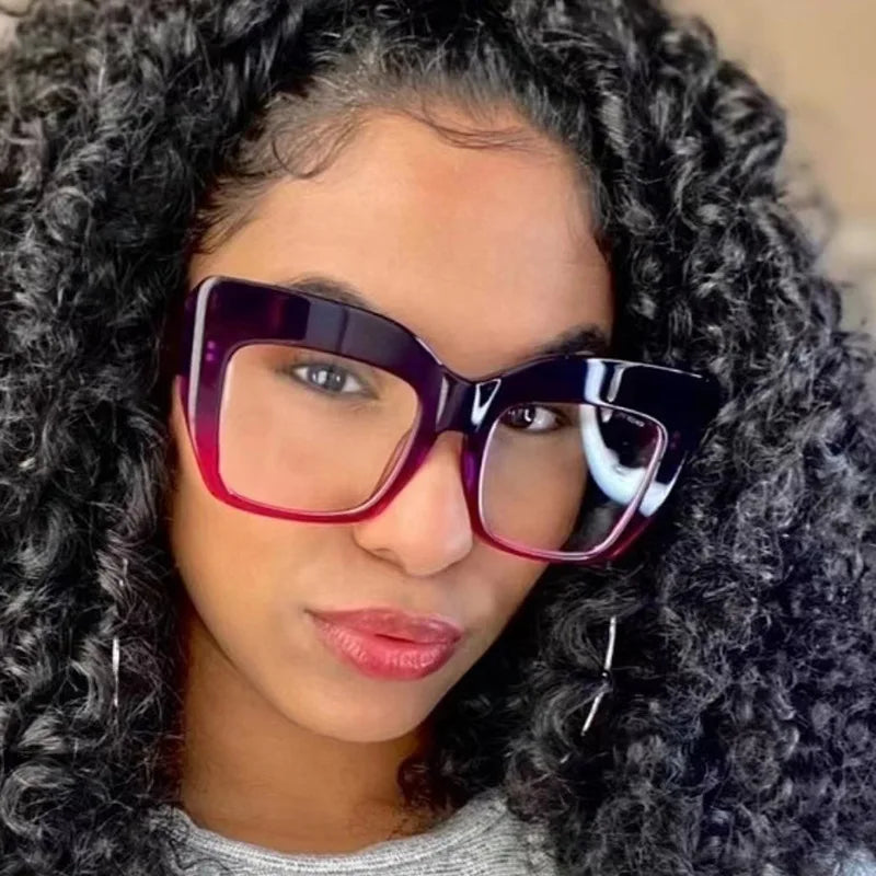 13089 7185 076 Square Cat Eye Large Frame Rivet Anti-blue Light Optical Glasses Spectacle Personality Large Frame Eyeglasses