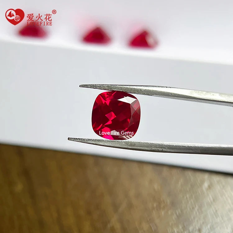 Wholesale Lab Created Corundum 5# Ruby Red Loose Cushion Cut Synthetic Corundum