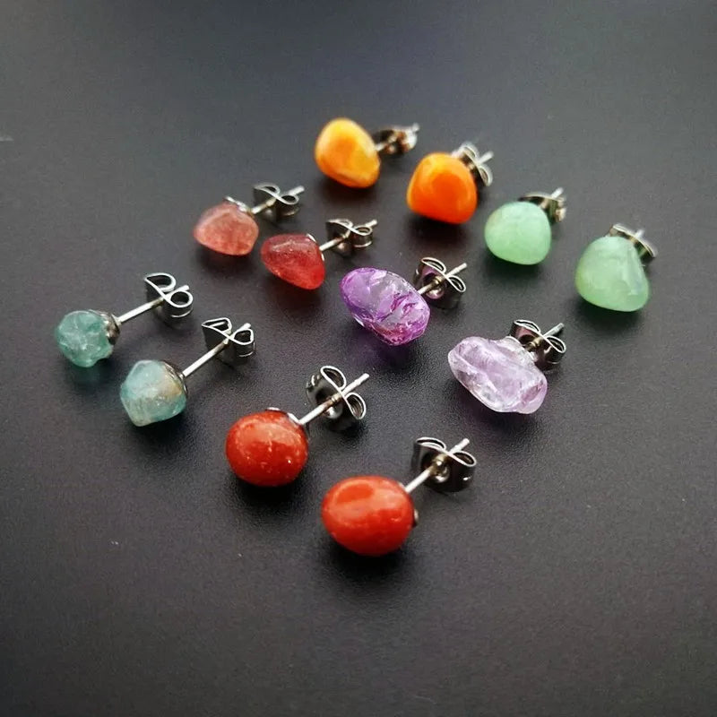 Jachon Natural Stone Agate Geometric Amethyst Gravel Earrings Nail Simple Women 316 Stainless Steel Earrings Pin