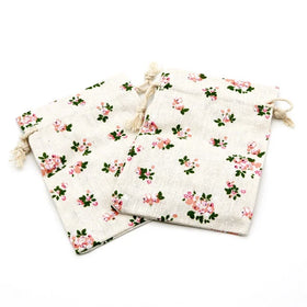 Pink Flowers Designs Cotton Bags Drawstring Gift Bag Muslin Pouch Cosmetics Boutique Candy Jewelry Packaging Bags