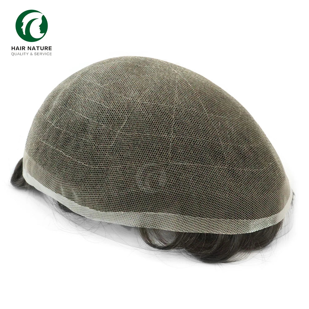 Full French Lace Human Hair Toupee for Man Bleach Knots Natural Hairline Men Toupee 100% Density Male Hair Replacement Systems