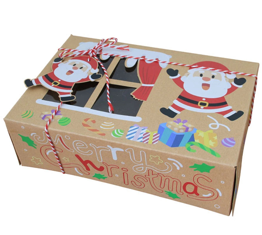 Creative Kraft Paper Christmas Candy Cookie Cake Box Christmas Themed Gift Packaging Box with PVC Window