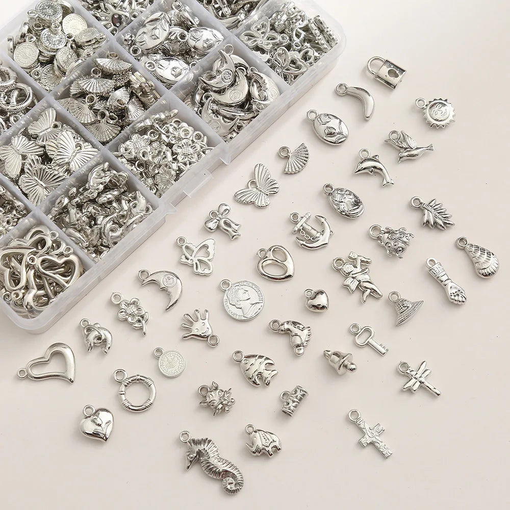 Vintage Y2k Silver Love Pendant butterfly Moon Sun Animal  Flower Pendant for Earrings Necklaces Bracelets DIY Supplies
