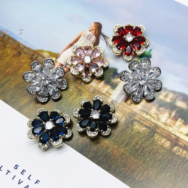 Assorted Design Fancy Crystal t Flower Zircon High-end Fancy Square  Rhinestones Shank Button Metal for Garment