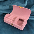 Women's Arch-Shaped Velvet Jewelry Box Golden Button Travel Case Ring Earrings Storage Customizable Colors Logo Durable