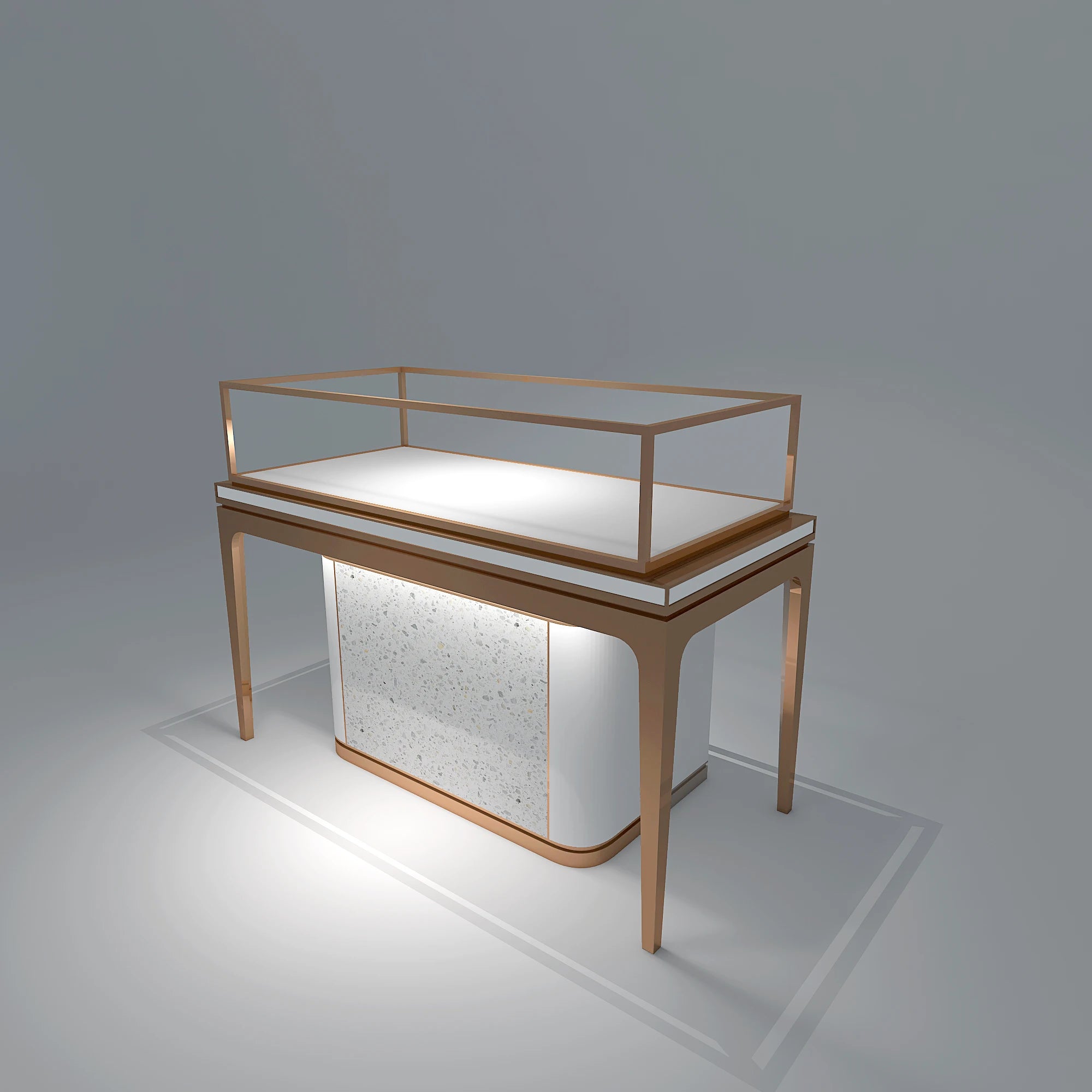 Wholesale Floor Standing Wooden Retail Clear Glass Jewelry Display Cabinets Pattern Paper Print L Shape Showcase With Led Lights