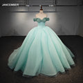 Bling Fairy Tulle Evening Dress Ethereal Dress Mint Green Bridal Dress Off the Shoulders Quinceanera Gown 1161