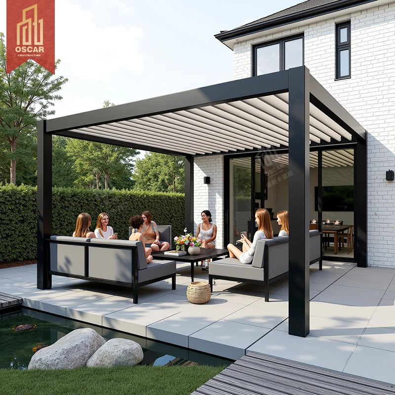 Aluminum Alloy Pergola Retractable Pergola for Garden Patio Decking With Remote Control and Led Light Custom Factory Pergola