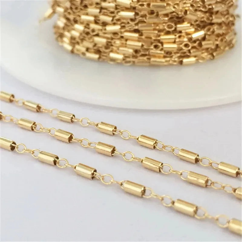 Real 14K Gold Filled Bar Chain Necklace 1.7MM Cylinder Unfinished Necklace Chain No Fade Permanent Jewelry Making Chains