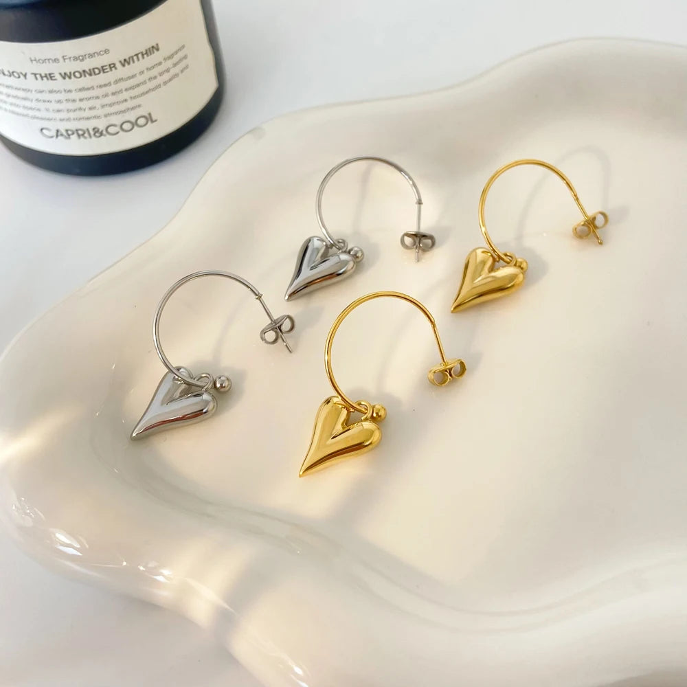 love Heart Shaped Pendant Earrings Joyas De Acero Inoxidable Titanium Steel Gold-plated Temperament Earrings