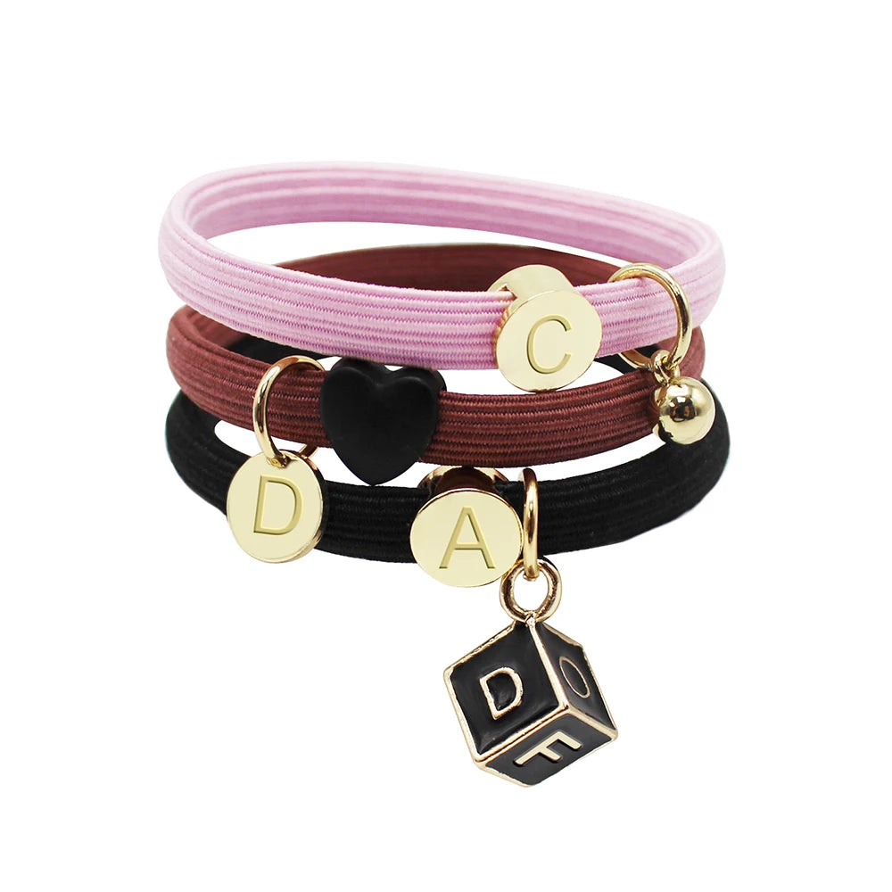 Custom Original Fashion Metal Nylon Charm Elastic Hair Band Set Hair Ties Bracelet for Women Decoration