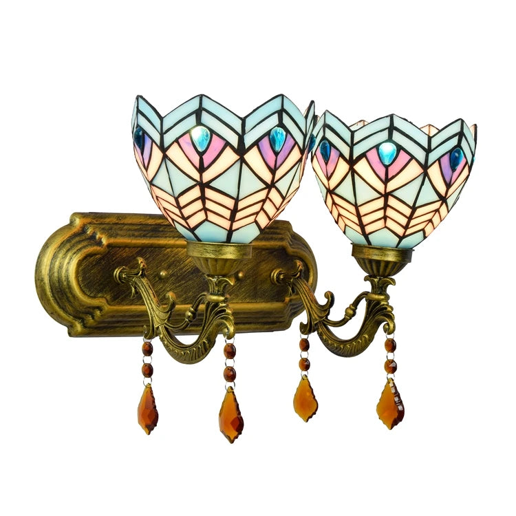 Antique Stained Glass Shades Bar Retro Tiffany Led Wall Lamp for Living Room Bedside Hotel Lighting Indoor Decorative Wall Lamps