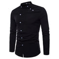 European Single Breasted Long Sleeve Dress Shirt for Men Solid Color with Stand Mandarin Collar Casual Button Design for Autumn