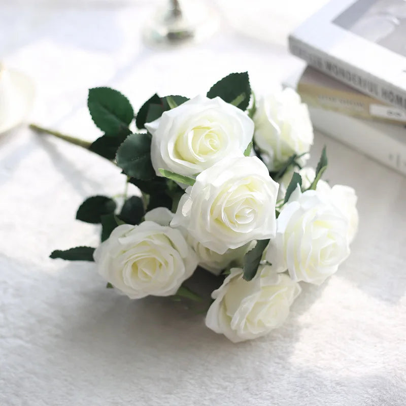 O-X101 Wholesale 10 Heads Silk Roses Flowers bunch Wedding Flowers Bridal Bouquets Roses Artificial Flowers Bouquet for Home Dec