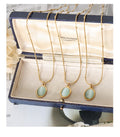 Fashion Jewelry French Classic 18K Gold Plated Stainless Steel Chain Opal Oval Pendant Choker Necklace for Women P174