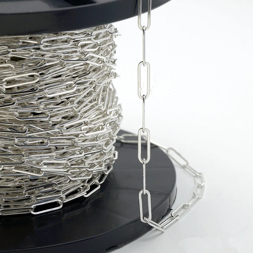 Hot Selling Fashion Chain Roll 3.5mm Width Paper Clip Link Chain Bulk Silver Chain 925 Silver Jewelry
