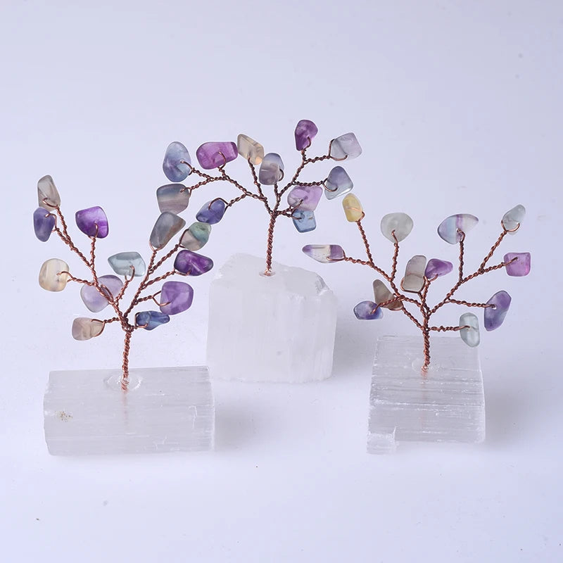 Hot Sale Natural Crystal Christmas Tree Fluorite Tree With Selenite Base Lucky Tree for Positive Energy Feng Shui