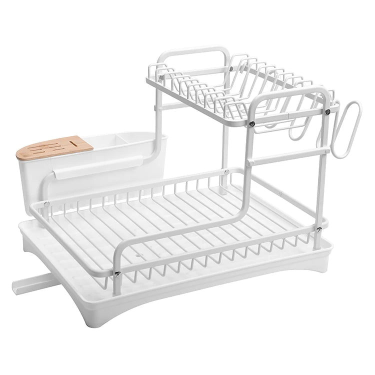 Aluminum Dish Drying Rack Counter Rustproof Dish Storage with Cutlery Holder Removable Drainer Tray
