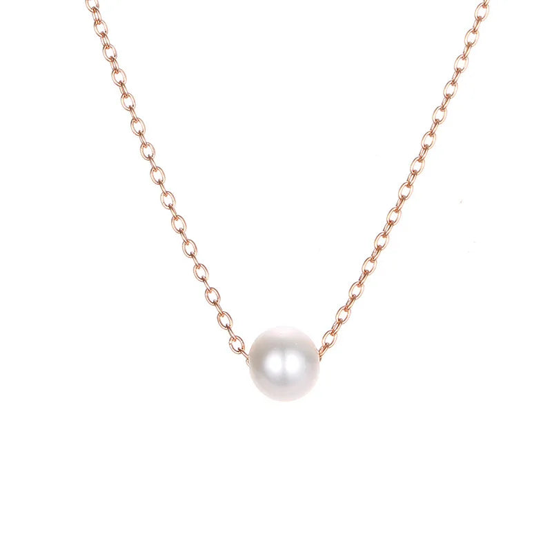 Gold Plated Stainless Steel Chain Necklaces Classical Simple Collar Faux Pearl Necklace