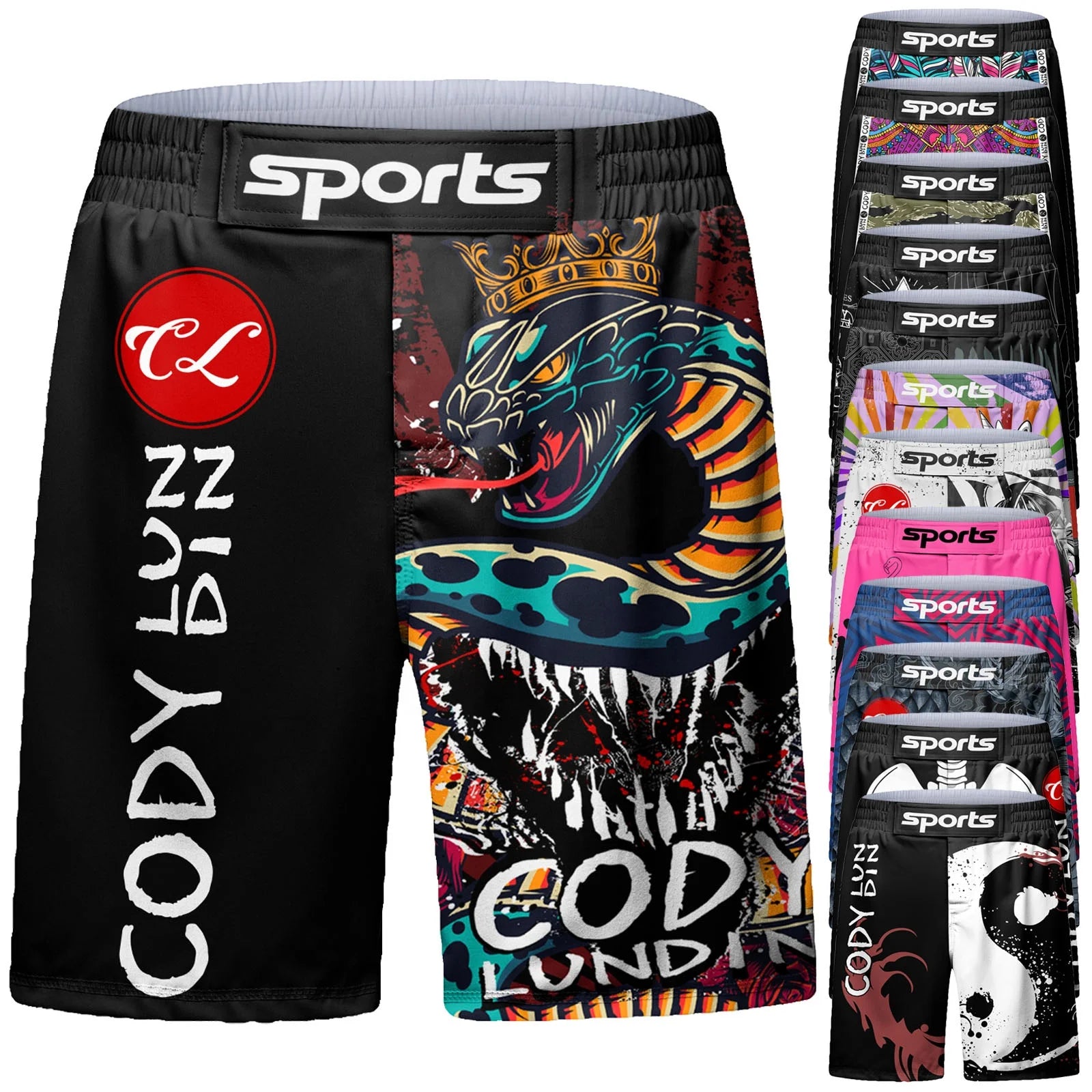 For Cody Lundin Men's MMA BJJ Training Shorts Drawstring Fitness Gym Shorts for Jiu-Jitsu Muay Thai Boxing and Rash Guard