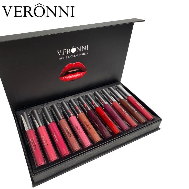 VERONNI 12 Color Lip Gloss Set Matte Liquid Lipstick Lip Tint Labiales Matte Lip Gloss Kit