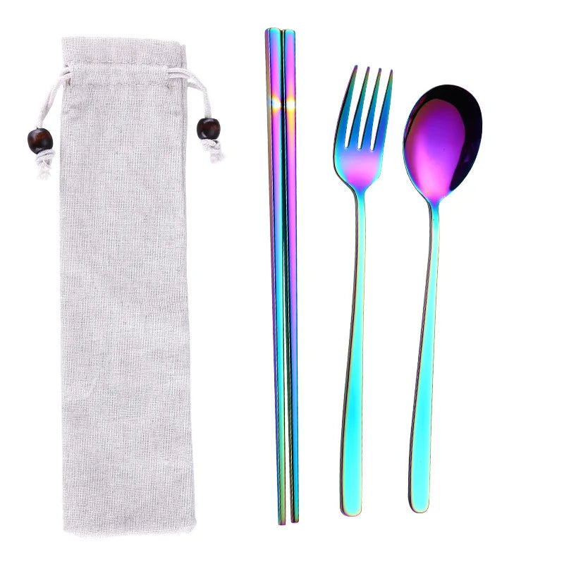 Manufacturer Wholesale Flatware Set Straw Spoon and Fork Stainless Steel Cutlery with Pouch