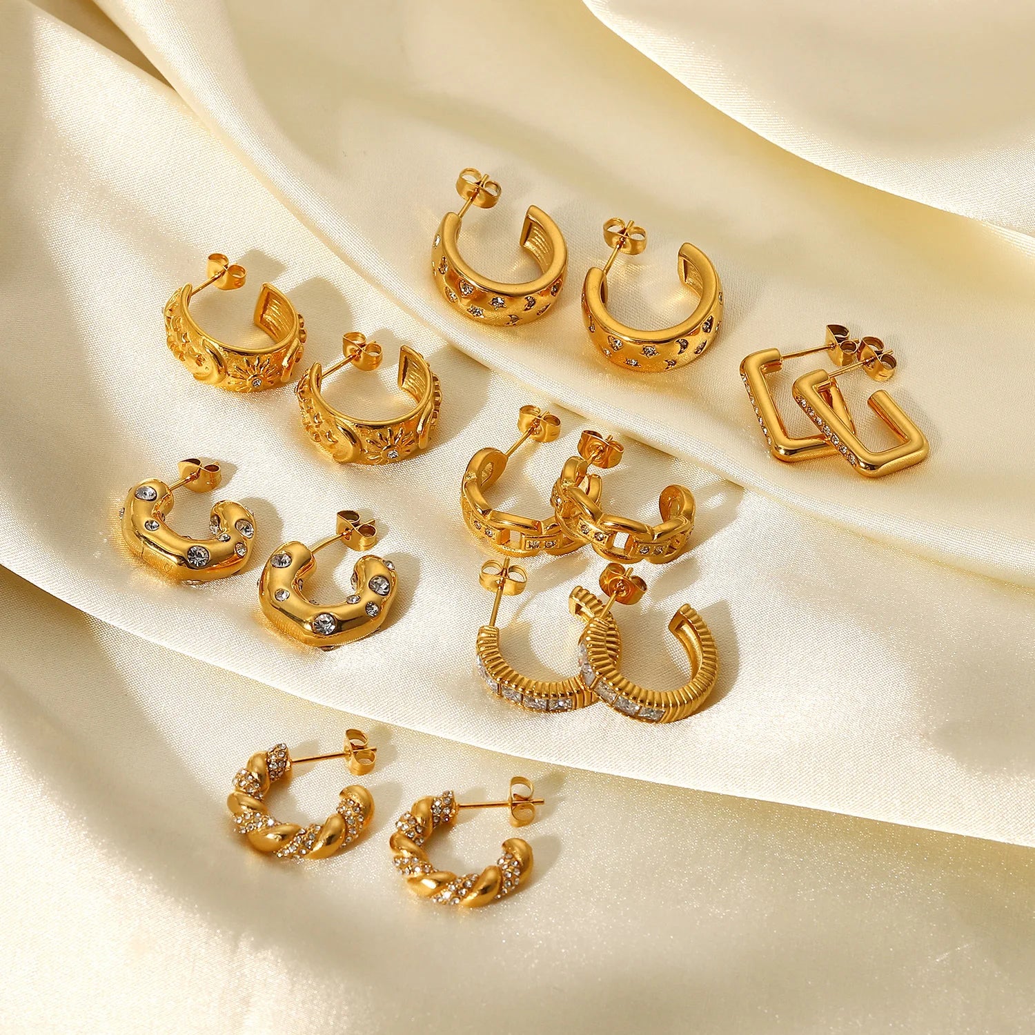 Women Fashion Luxury 18k Chunky Gold Plated Earrings Stainless Steel Cubic Zircon Small Huggie Hoop Earrings