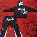 Custom 3D Puff Print Hoodie Flared Sweatpants 2 Piece Set Full Face Zip up Hoodies Flared Sweat Pant Tracksuits and Hoodie Set