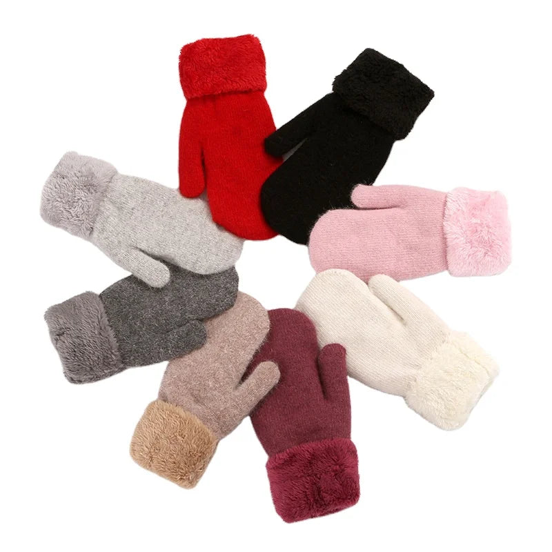 New Plush Warm Gloves Cute Cartoon Full Finger Halter Gloves