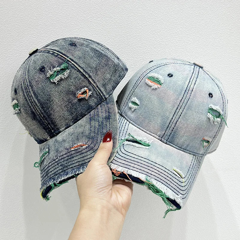 2025 New Arrival Baseball Cap Rainbow Denim Distressed Baseball Cap for Men Women Fashion Sunshade Washed Sports Hats