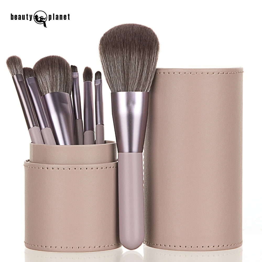 Beauty Planet Custom 7-Piece Wood Handle Makeup Brush Set with Flat Brush & Concealer for Face Application-Women's Beauty Kit
