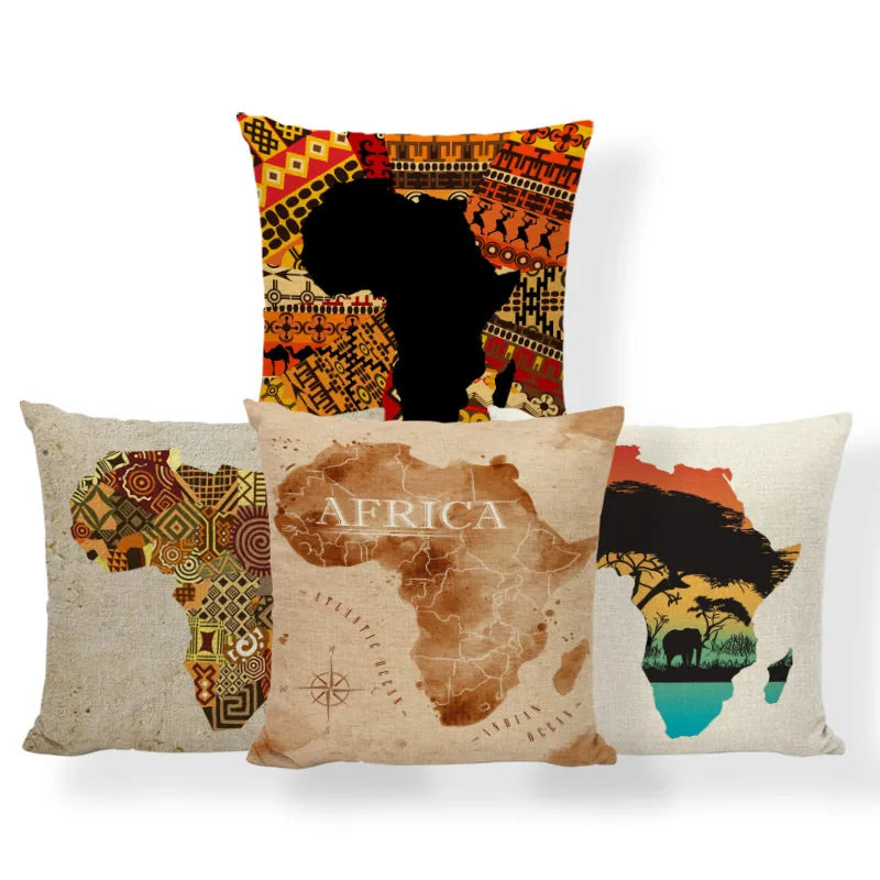 Amity Wholesale Eco-Friendly Invisible Zipper African Map Printed Polyester Square Cushion Covers Machine Washable Customizable