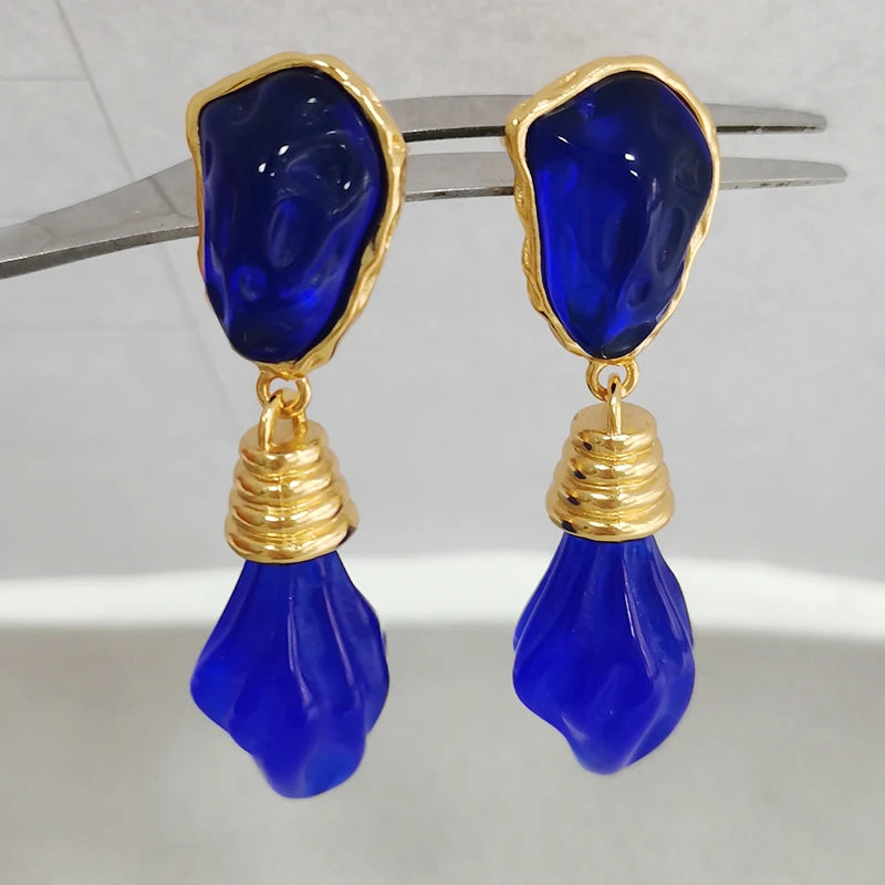 Custom Logo 18K Gold Plated Chunky Summer Brass Western Long Dangle Big Cacrylic Women's Trendy Earrings 2023